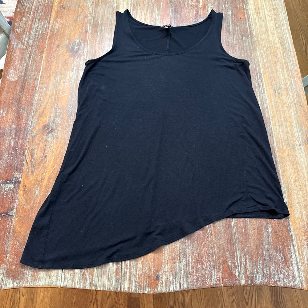 Eileen Fisher Black Viscose Jersey Asymmetrical Hem Tank Top Sleeveless Large